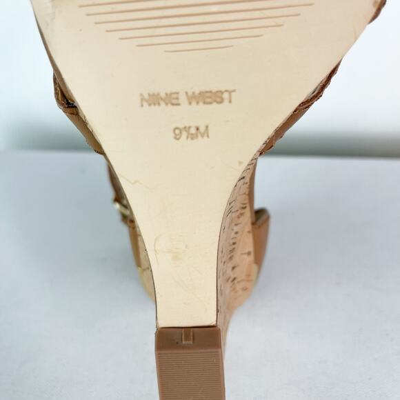 Nine West NWOB Lilly Leather Cork Wedge Comfort Sandals Brown Size 9.5 - Picture 9 of 9